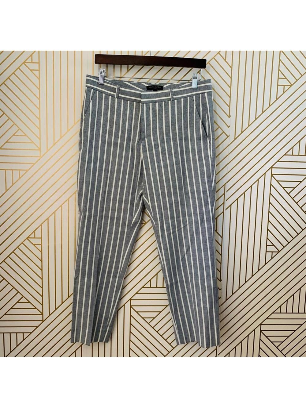 Banana Republic Avery Linen Cotton Stretch Stripe Striped Pants ankle cropped 10